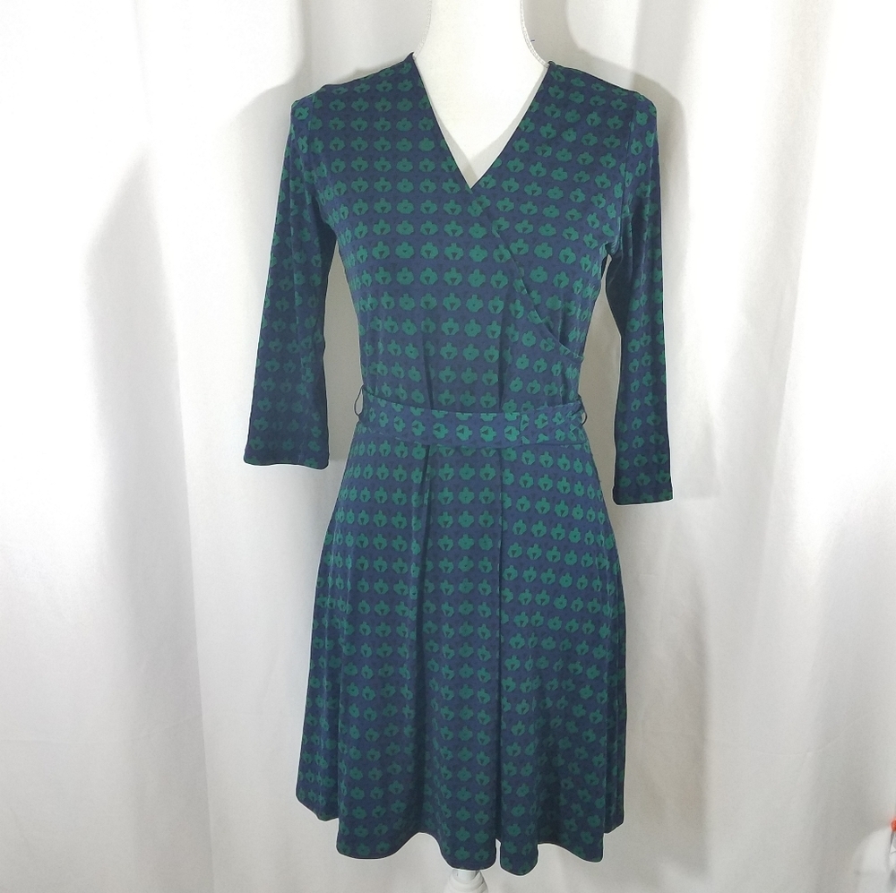 Leota High Modern M Navy and Green 3/4 Dress NWOT